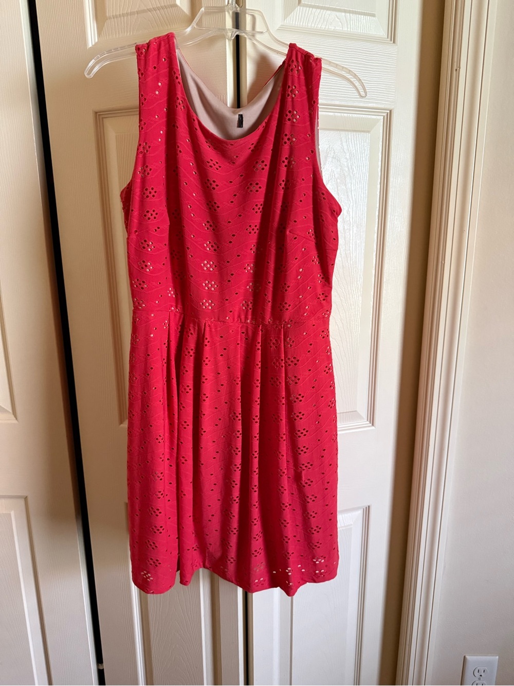 Sleeveless Eyelet A-Line Dress in Bright orange size 14 beige lining